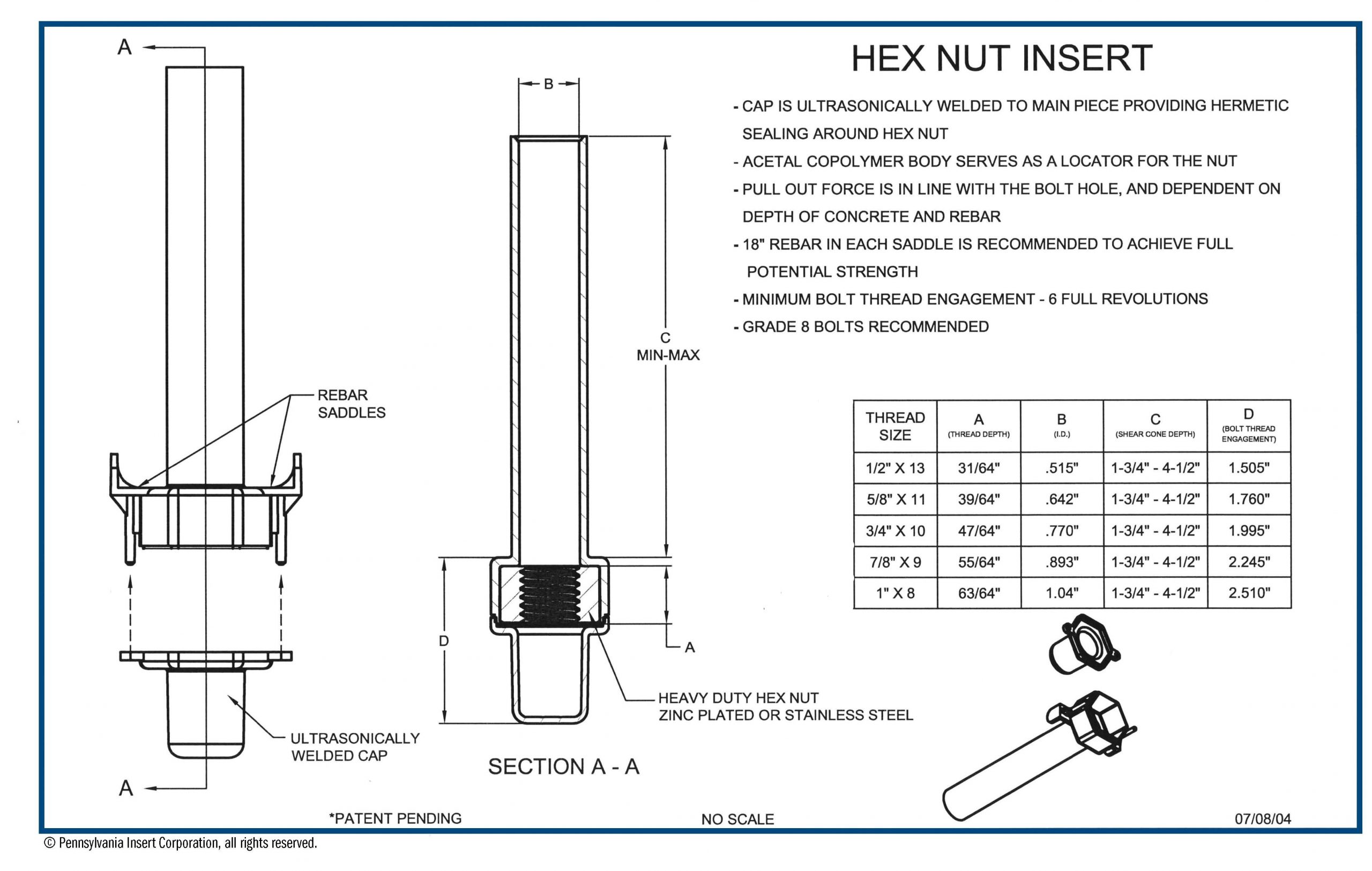 Hex Nut Inserts Pennsylvania Insert Corporation